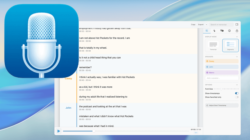 MacWhisper icon and transcription screen